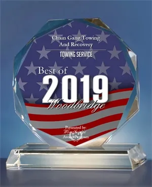 2019 Best of Woodbridge Towing Service award image sent to Chain Gang Towing