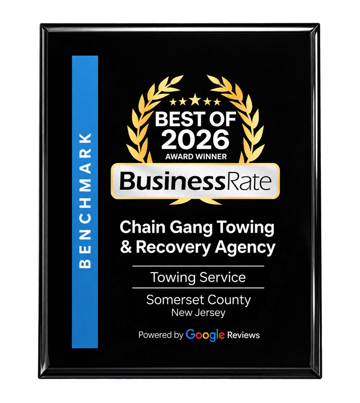 2026 BusinessRate Best of Somerset County towing service plaque for Chain Gang Towing