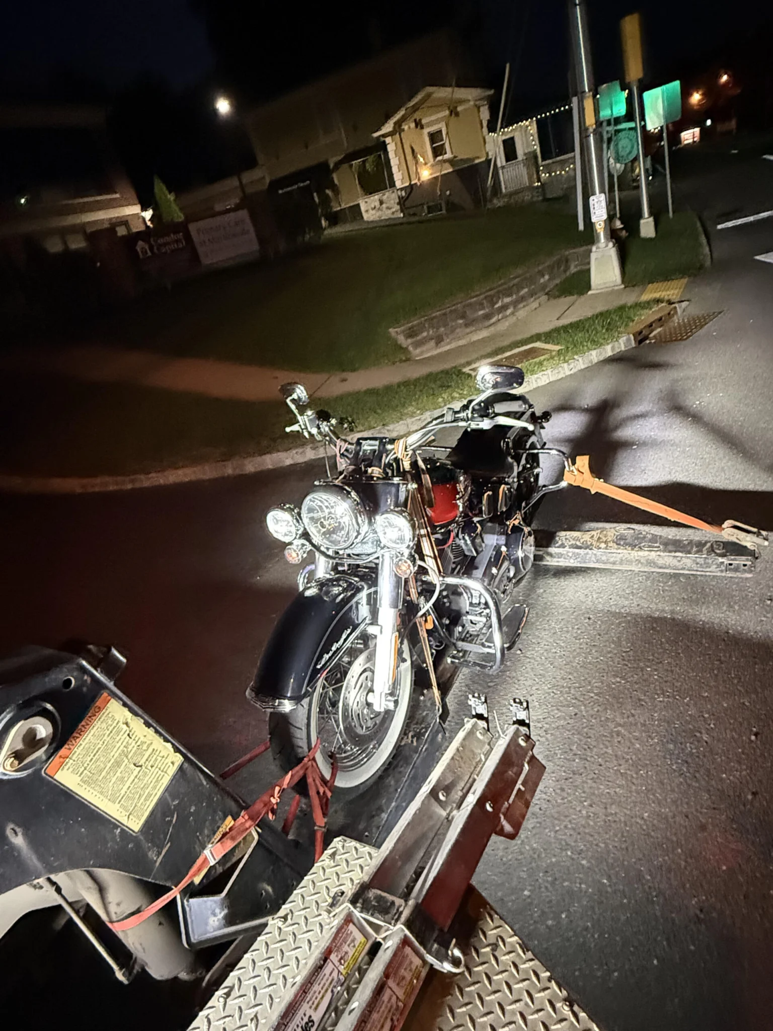 Motorcycle secured for towing by Chain Gang Towing in Central New Jersey